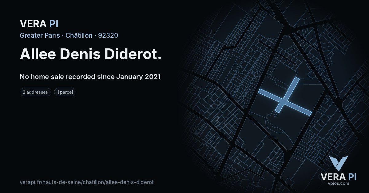 Allee Denis Diderot, Châtillon at night – every parcel coloured by the prices around it, the street's own parcels lit