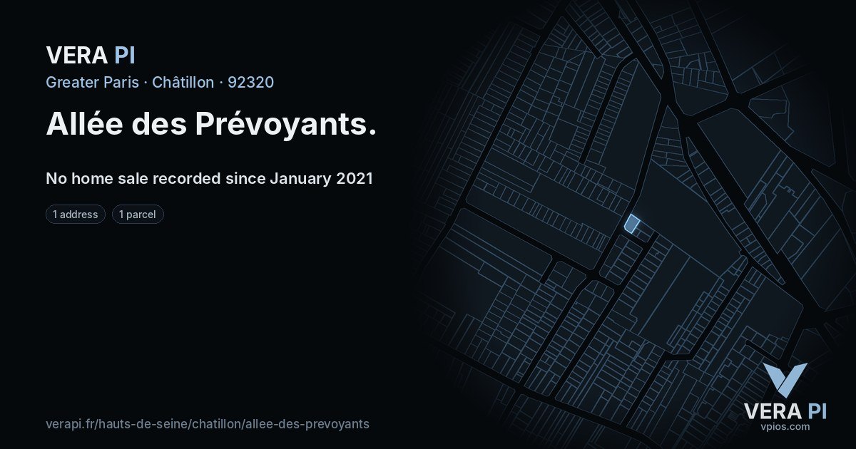 Allée des Prévoyants, Châtillon at night – every parcel coloured by the prices around it, the street's own parcels lit