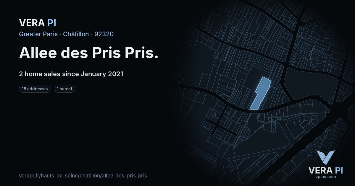 Allee des Pris Pris, Châtillon at night – every parcel coloured by the prices around it, the street's own parcels lit