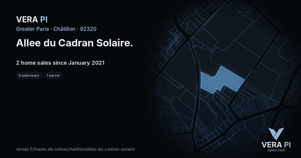 Allee du Cadran Solaire, Châtillon at night – every parcel coloured by the prices around it, the street's own parcels lit
