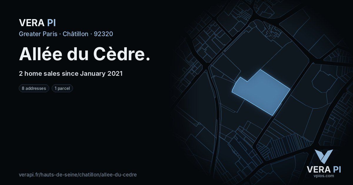 Allée du Cèdre, Châtillon at night – every parcel coloured by the prices around it, the street's own parcels lit