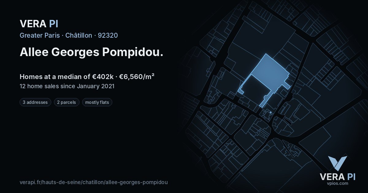 Allee Georges Pompidou, Châtillon at night – every parcel coloured by the prices around it, the street's own parcels lit