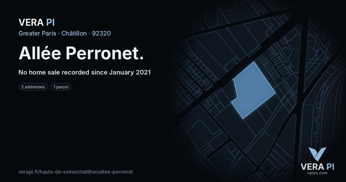 Allée Perronet, Châtillon at night – every parcel coloured by the prices around it, the street's own parcels lit