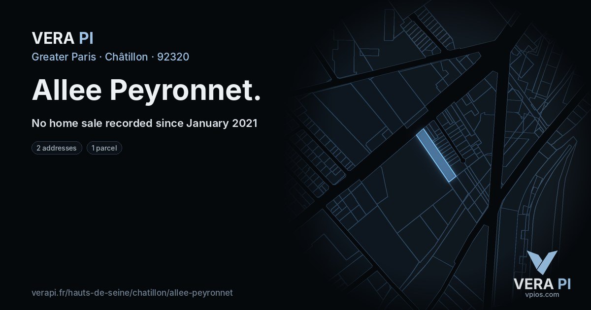 Allee Peyronnet, Châtillon at night – every parcel coloured by the prices around it, the street's own parcels lit