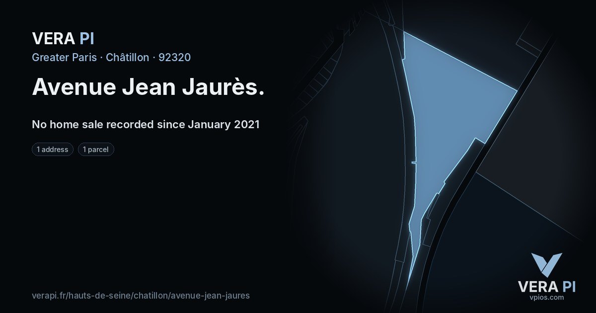 Avenue Jean Jaurès, Châtillon at night – every parcel coloured by the prices around it, the street's own parcels lit