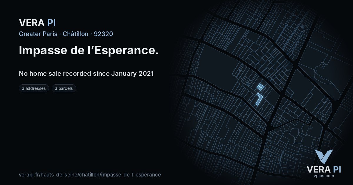 Impasse de l’Esperance, Châtillon at night – every parcel coloured by the prices around it, the street's own parcels lit