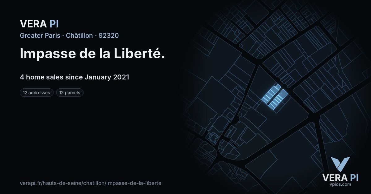 Impasse de la Liberté, Châtillon at night – every parcel coloured by the prices around it, the street's own parcels lit