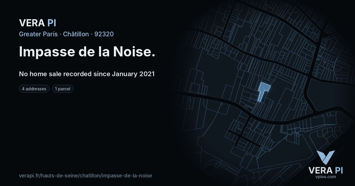 Impasse de la Noise, Châtillon at night – every parcel coloured by the prices around it, the street's own parcels lit