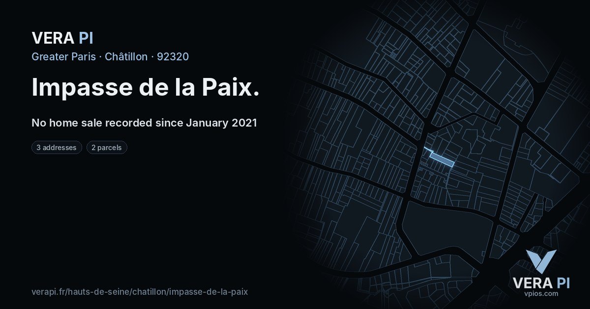 Impasse de la Paix, Châtillon at night – every parcel coloured by the prices around it, the street's own parcels lit