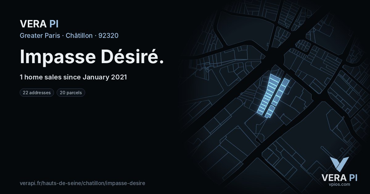 Impasse Désiré, Châtillon at night – every parcel coloured by the prices around it, the street's own parcels lit