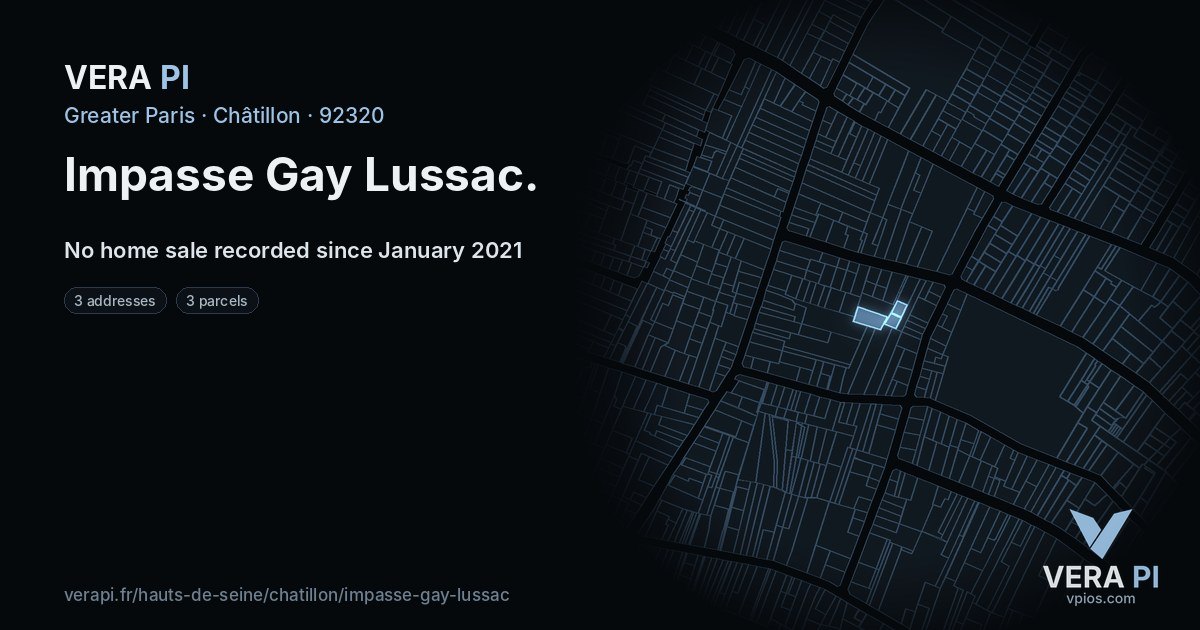 Impasse Gay Lussac, Châtillon at night – every parcel coloured by the prices around it, the street's own parcels lit