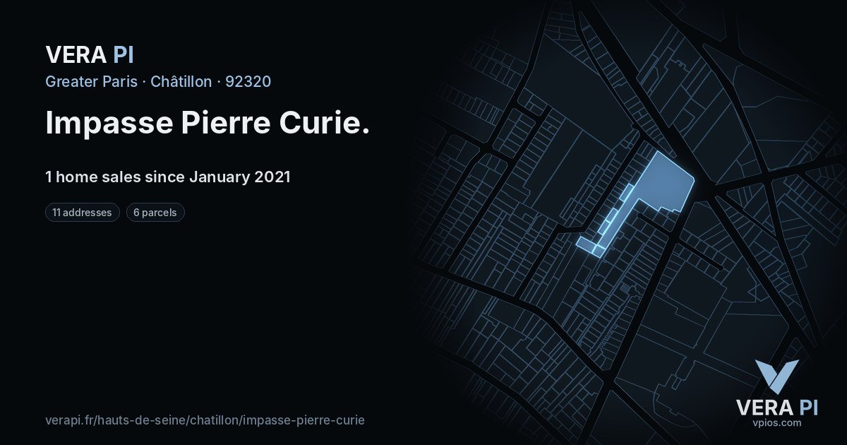 Impasse Pierre Curie, Châtillon at night – every parcel coloured by the prices around it, the street's own parcels lit