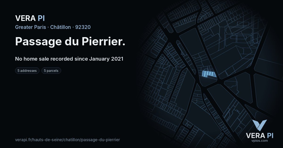 Passage du Pierrier, Châtillon at night – every parcel coloured by the prices around it, the street's own parcels lit