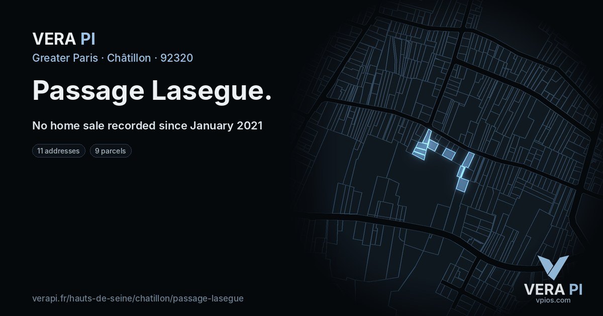 Passage Lasegue, Châtillon at night – every parcel coloured by the prices around it, the street's own parcels lit