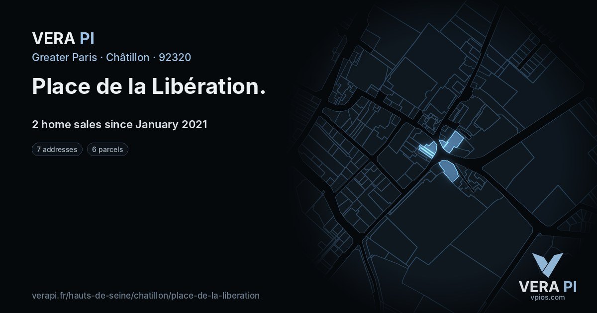 Place de la Libération, Châtillon at night – every parcel coloured by the prices around it, the street's own parcels lit