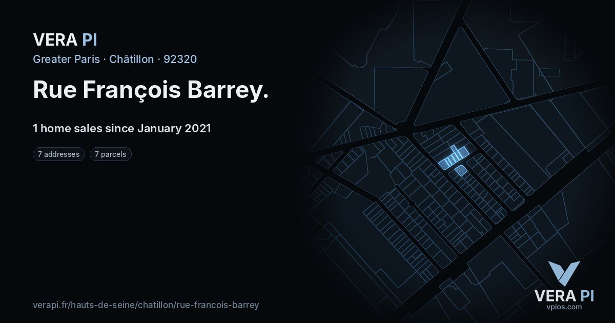 Rue François Barrey, Châtillon at night – every parcel coloured by the prices around it, the street's own parcels lit