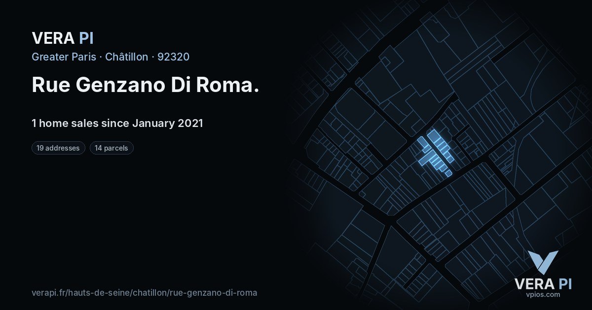 Rue Genzano Di Roma, Châtillon at night – every parcel coloured by the prices around it, the street's own parcels lit