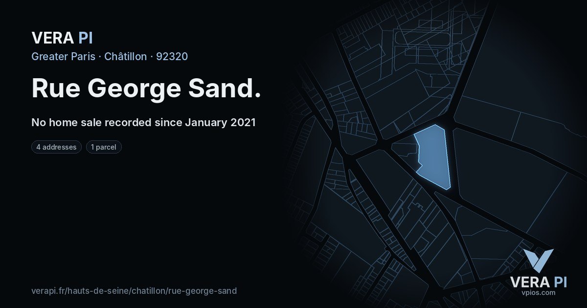 Rue George Sand, Châtillon at night – every parcel coloured by the prices around it, the street's own parcels lit