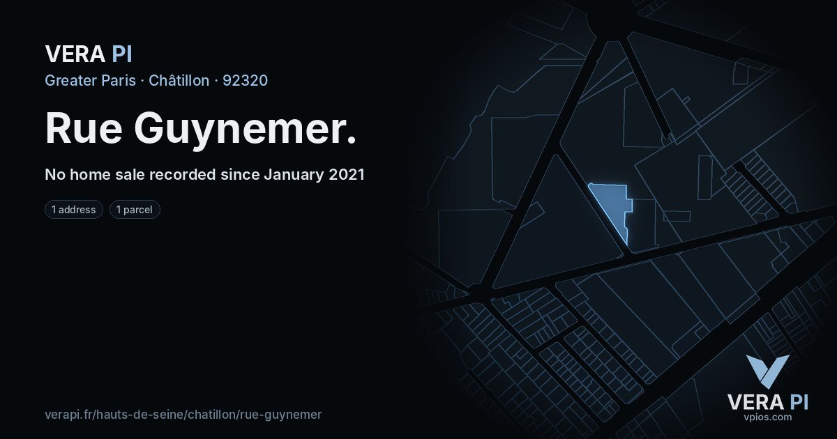 Rue Guynemer, Châtillon at night – every parcel coloured by the prices around it, the street's own parcels lit