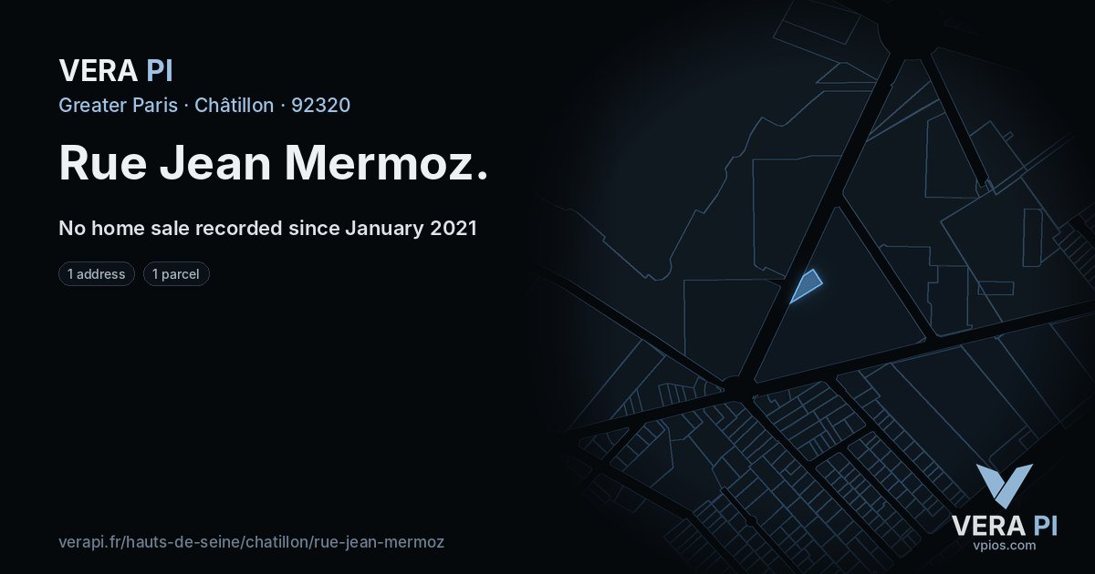 Rue Jean Mermoz, Châtillon at night – every parcel coloured by the prices around it, the street's own parcels lit