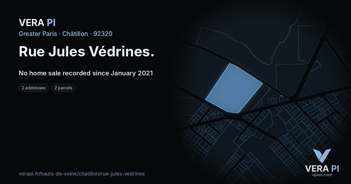 Rue Jules Védrines, Châtillon at night – every parcel coloured by the prices around it, the street's own parcels lit