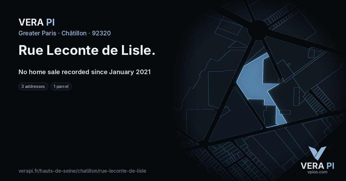 Rue Leconte de Lisle, Châtillon at night – every parcel coloured by the prices around it, the street's own parcels lit