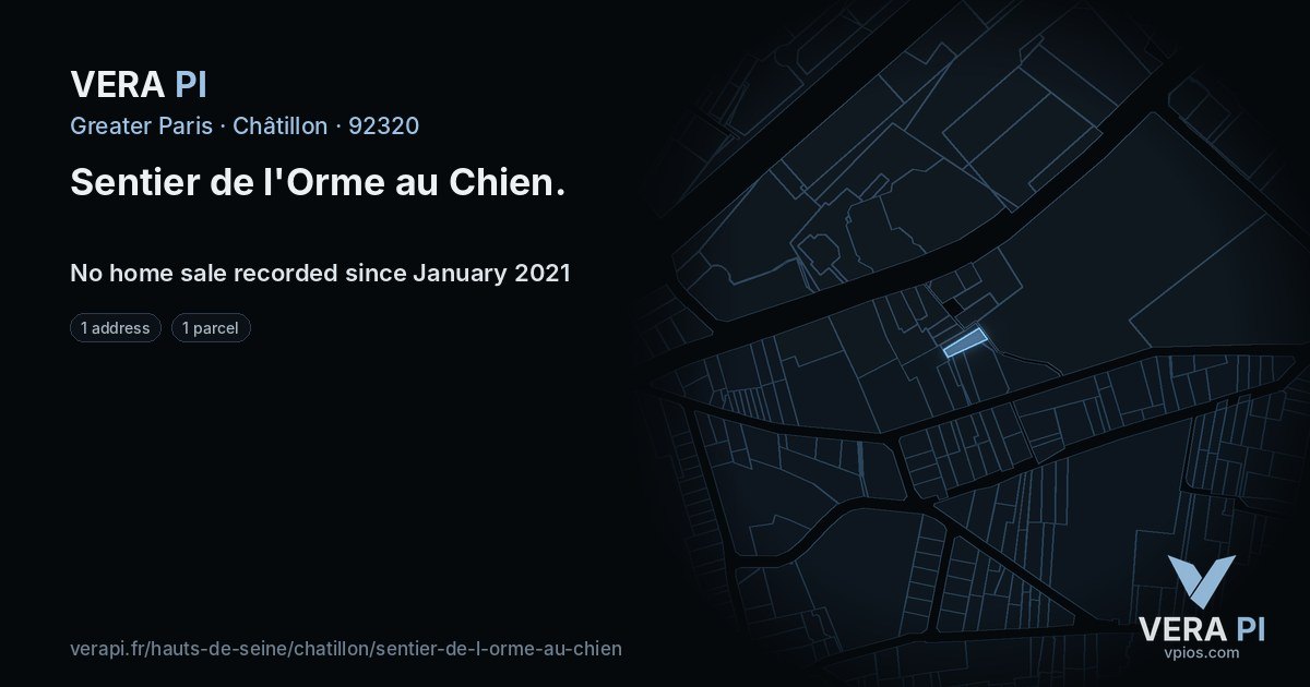 Sentier de l'Orme au Chien, Châtillon at night – every parcel coloured by the prices around it, the street's own parcels lit