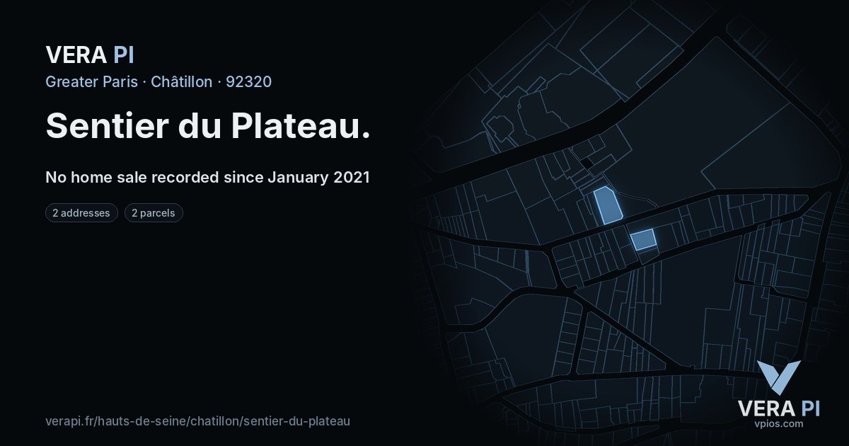 Sentier du Plateau, Châtillon at night – every parcel coloured by the prices around it, the street's own parcels lit