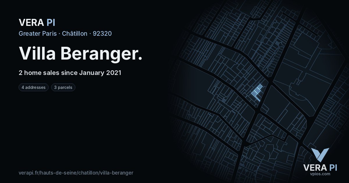 Villa Beranger, Châtillon at night – every parcel coloured by the prices around it, the street's own parcels lit