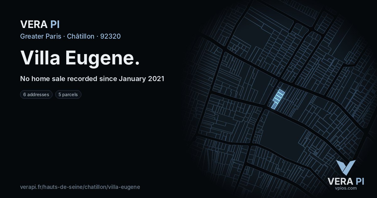 Villa Eugene, Châtillon at night – every parcel coloured by the prices around it, the street's own parcels lit