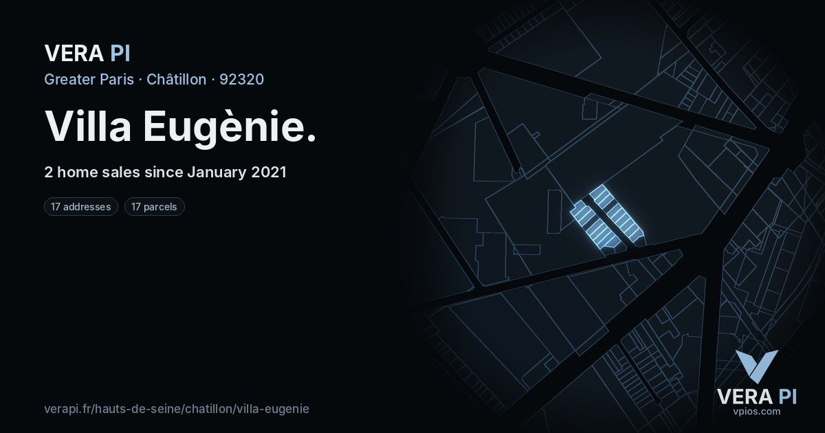 Villa Eugènie, Châtillon at night – every parcel coloured by the prices around it, the street's own parcels lit