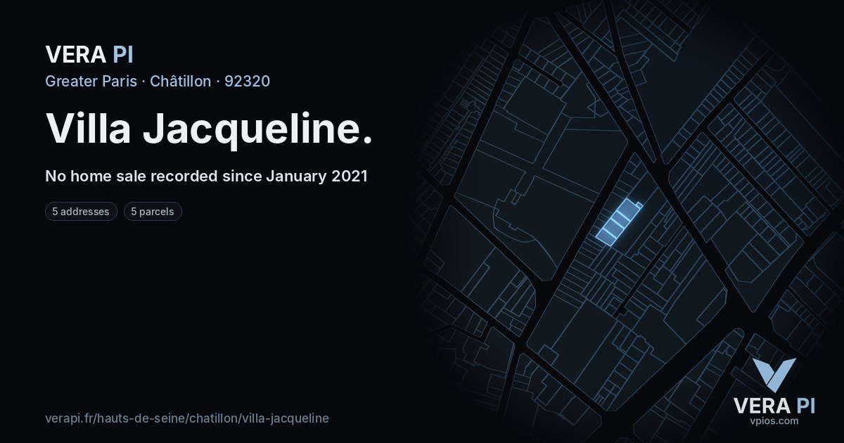 Villa Jacqueline, Châtillon at night – every parcel coloured by the prices around it, the street's own parcels lit