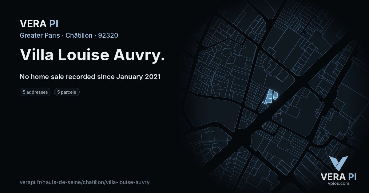 Villa Louise Auvry, Châtillon at night – every parcel coloured by the prices around it, the street's own parcels lit