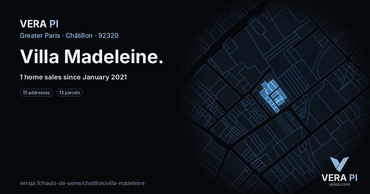 Villa Madeleine, Châtillon at night – every parcel coloured by the prices around it, the street's own parcels lit