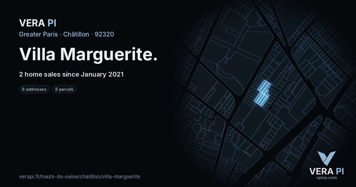 Villa Marguerite, Châtillon at night – every parcel coloured by the prices around it, the street's own parcels lit