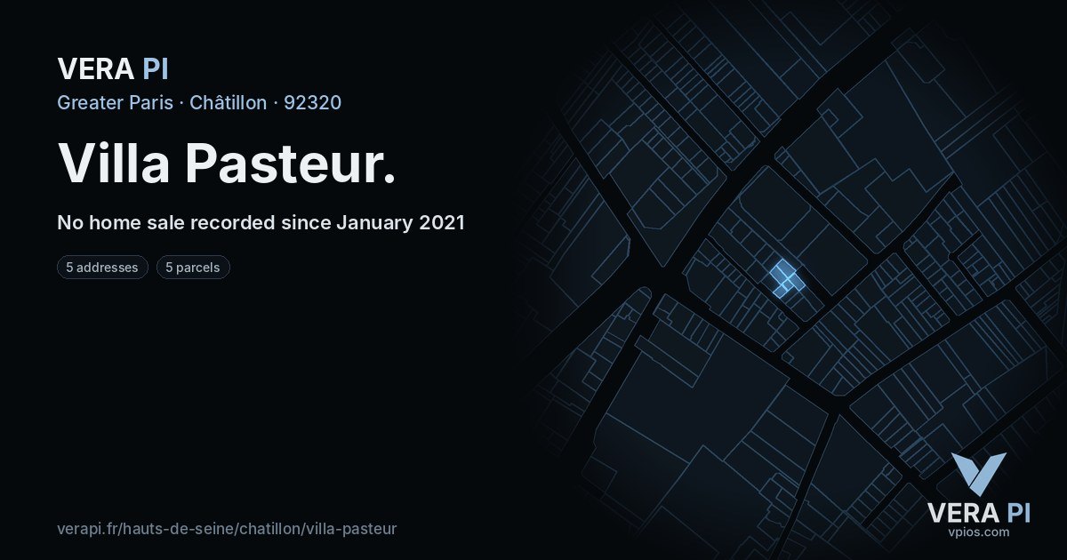 Villa Pasteur, Châtillon at night – every parcel coloured by the prices around it, the street's own parcels lit