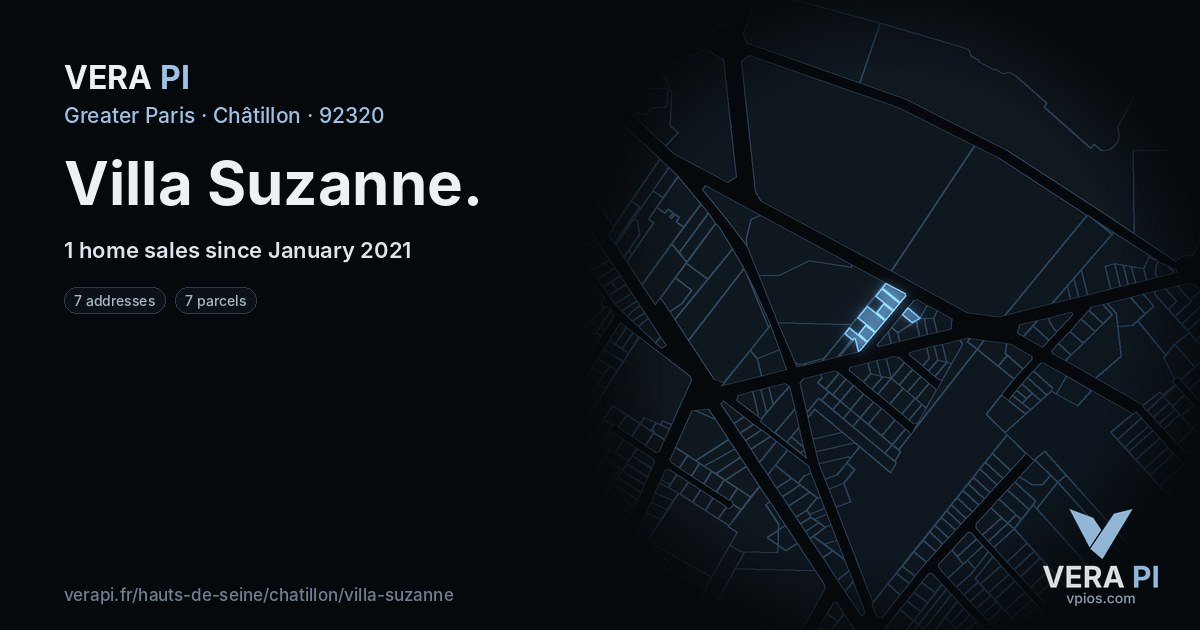 Villa Suzanne, Châtillon at night – every parcel coloured by the prices around it, the street's own parcels lit