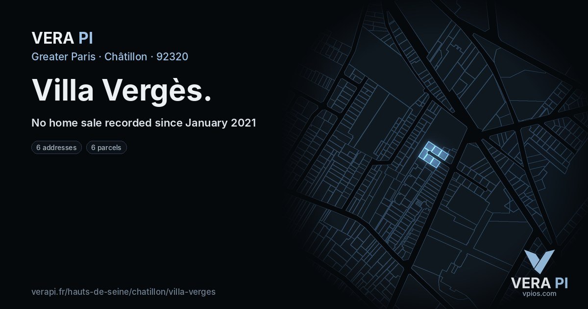 Villa Vergès, Châtillon at night – every parcel coloured by the prices around it, the street's own parcels lit