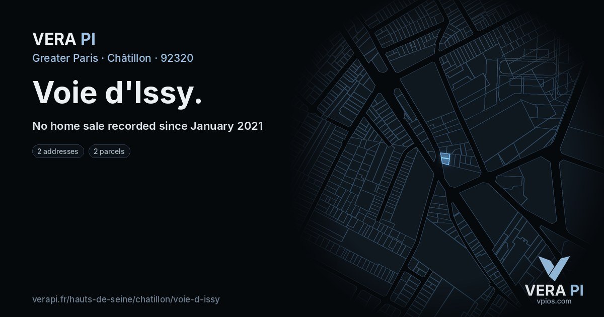 Voie d'Issy, Châtillon at night – every parcel coloured by the prices around it, the street's own parcels lit