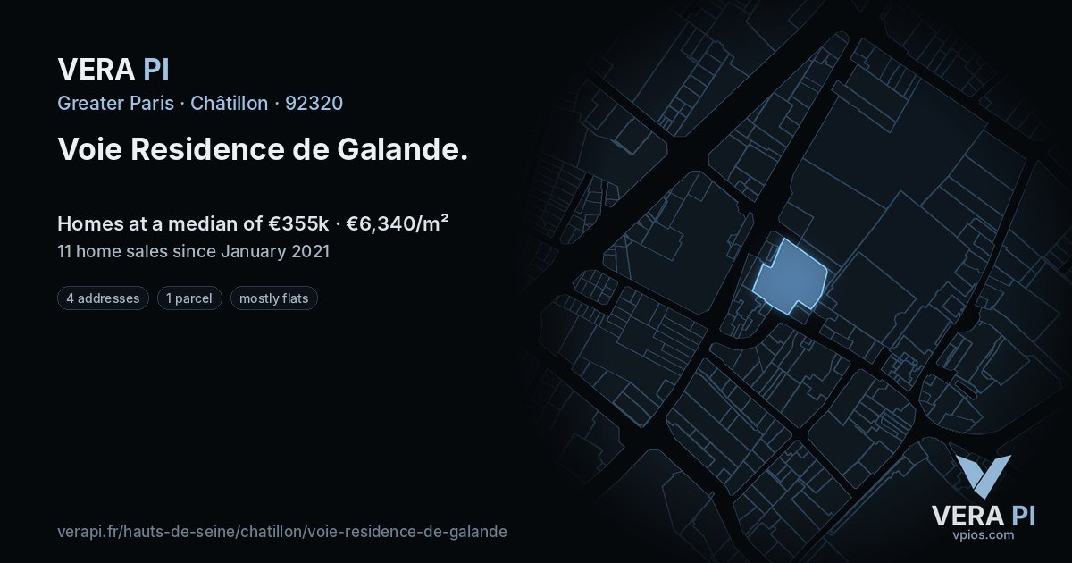 Voie Residence de Galande, Châtillon at night – every parcel coloured by the prices around it, the street's own parcels lit