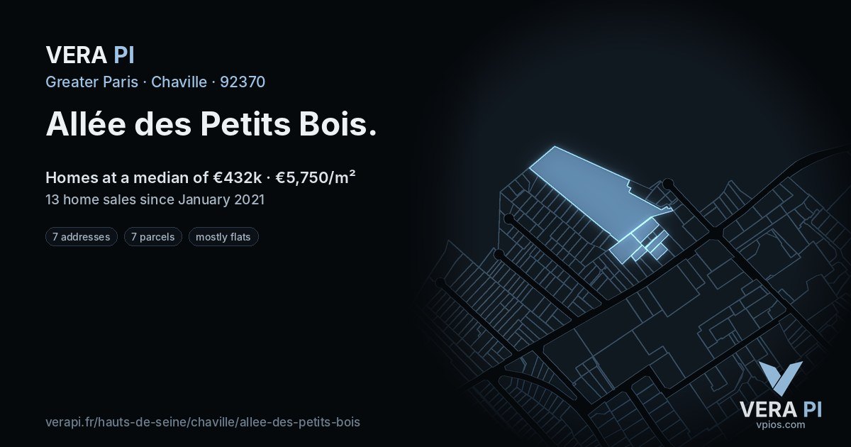 Allée des Petits Bois, Chaville at night – every parcel coloured by the prices around it, the street's own parcels lit