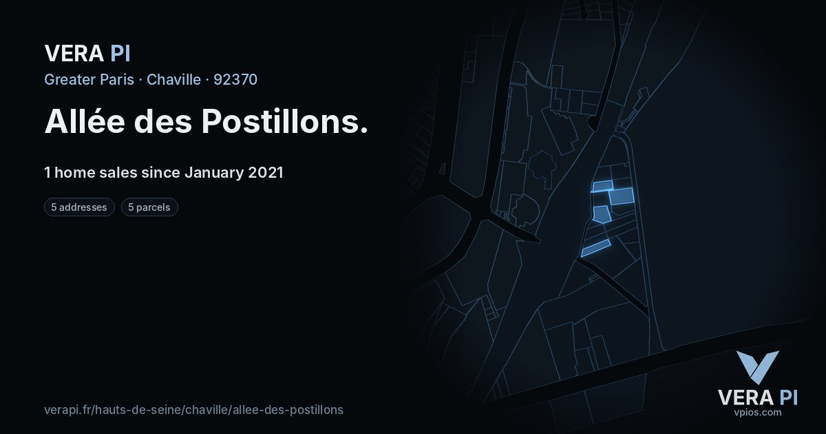Allée des Postillons, Chaville at night – every parcel coloured by the prices around it, the street's own parcels lit