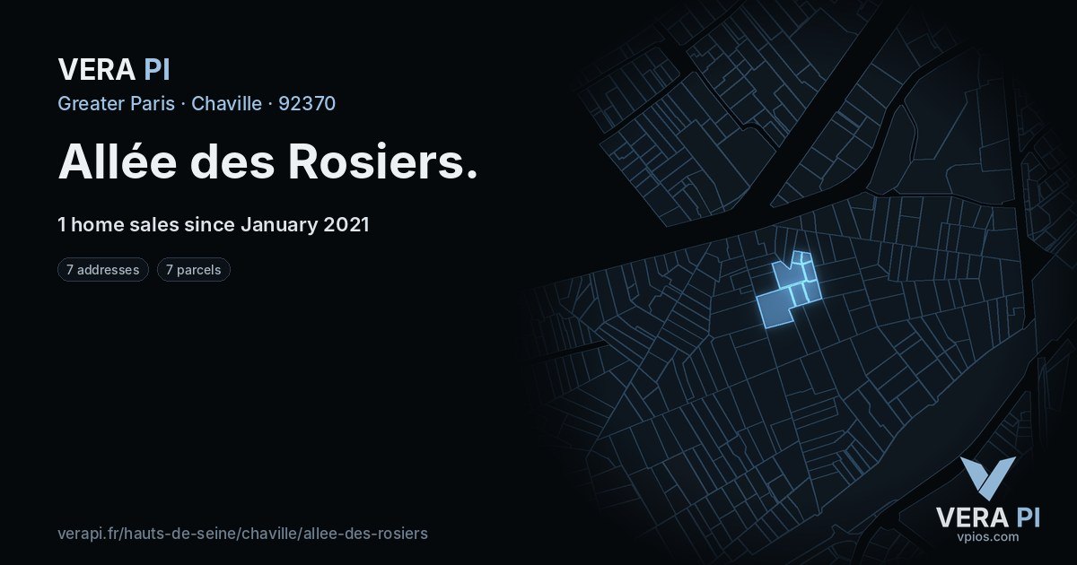 Allée des Rosiers, Chaville at night – every parcel coloured by the prices around it, the street's own parcels lit
