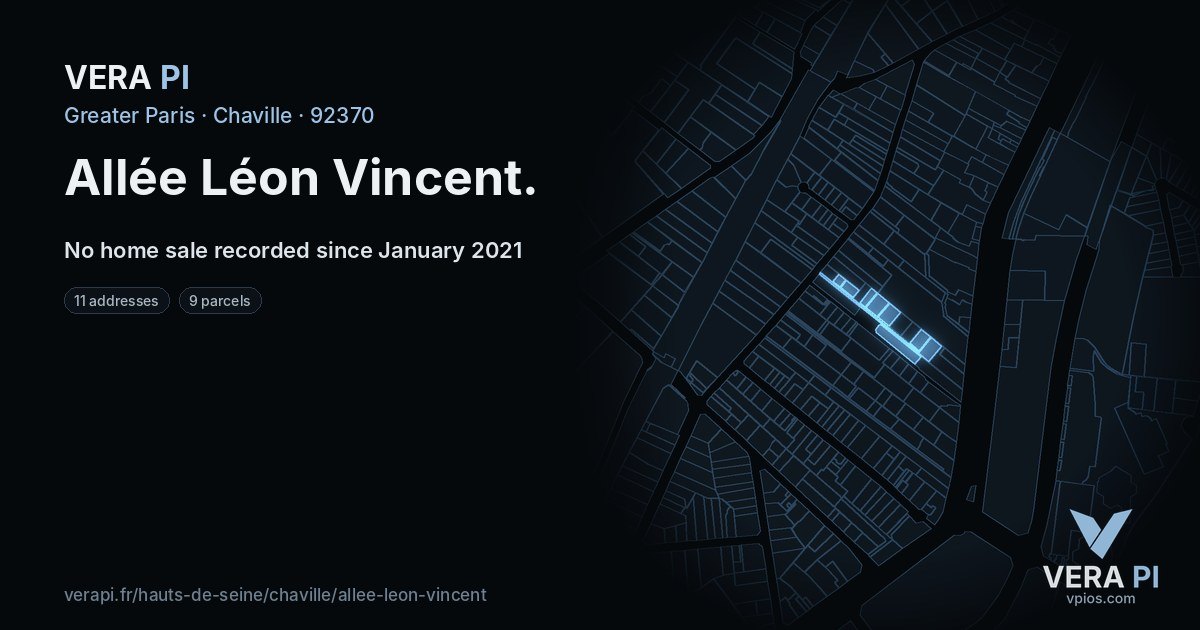 Allée Léon Vincent, Chaville at night – every parcel coloured by the prices around it, the street's own parcels lit