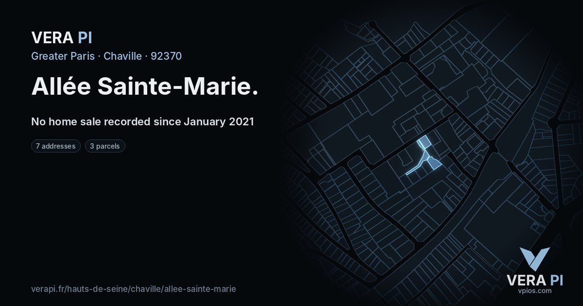 Allée Sainte-Marie, Chaville at night – every parcel coloured by the prices around it, the street's own parcels lit