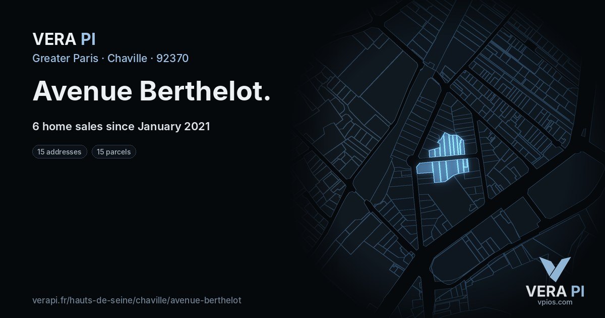 Avenue Berthelot, Chaville at night – every parcel coloured by the prices around it, the street's own parcels lit