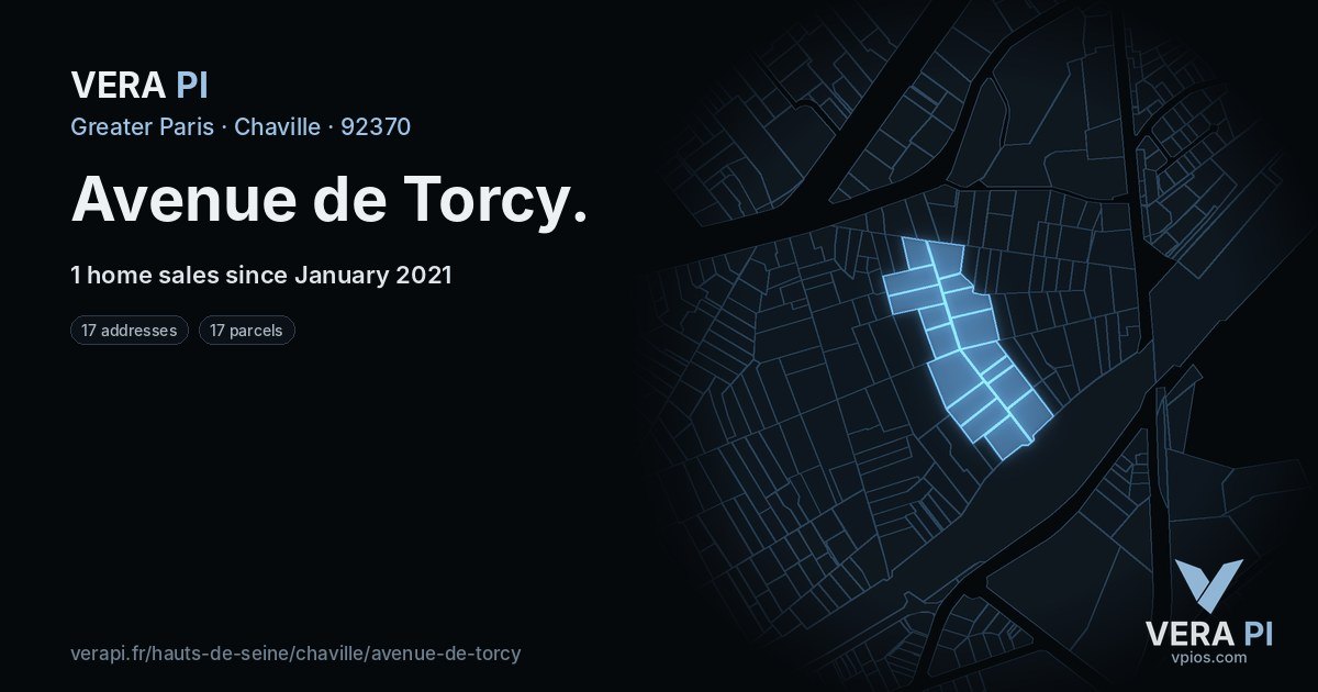 Avenue de Torcy, Chaville at night – every parcel coloured by the prices around it, the street's own parcels lit
