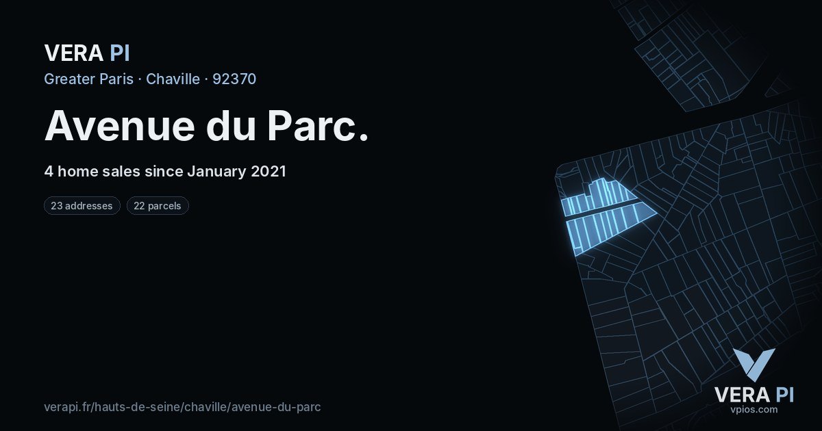Avenue du Parc, Chaville at night – every parcel coloured by the prices around it, the street's own parcels lit