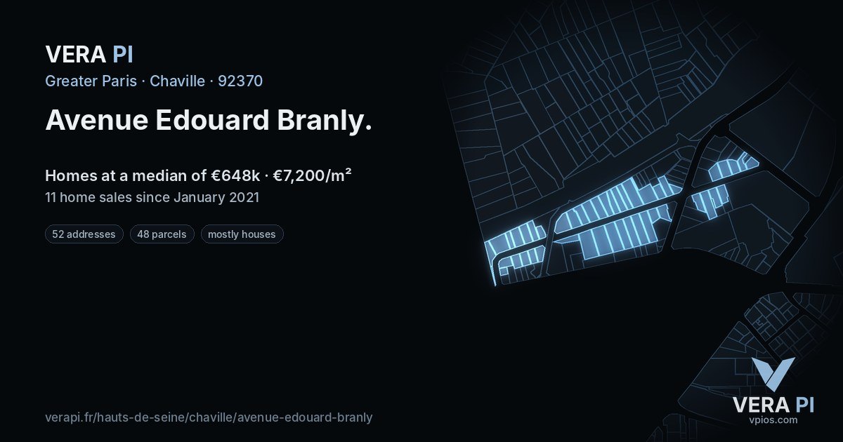 Avenue Edouard Branly, Chaville at night – every parcel coloured by the prices around it, the street's own parcels lit