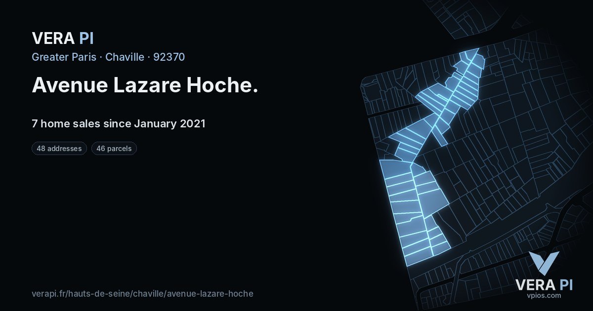 Avenue Lazare Hoche, Chaville at night – every parcel coloured by the prices around it, the street's own parcels lit